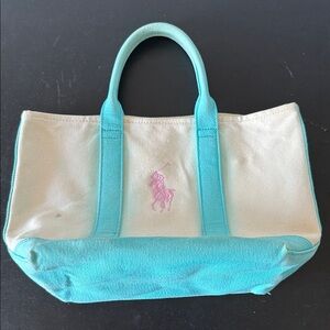 Ralph Lauren Aqua and Cream Tote Bag